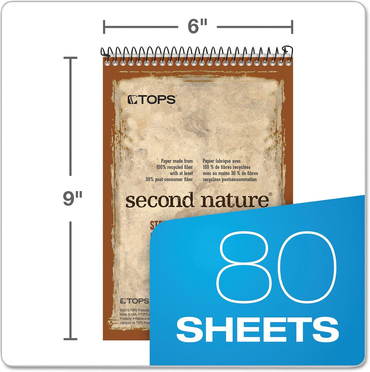 Second Nature Recycled Notepads, Gregg Rule, Brown Cover, 80 White 6 x 9 Sheets, 12/Pack