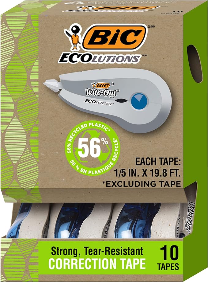 BIC Ecolutions Wite-Out Brand Correction Tape, 19.8 Feet, 10-Count Pack