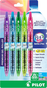 B2P Bottle-2-Pen Recycled Gel Pen, Retractable, Fine 0.7 mm, Assorted Ink and Barrel Colors, 5/Pack