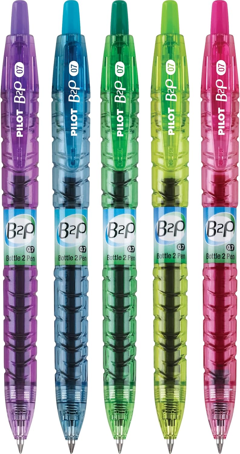 B2P Bottle-2-Pen Recycled Gel Pen, Retractable, Fine 0.7 mm, Assorted Ink and Barrel Colors, 5/Pack