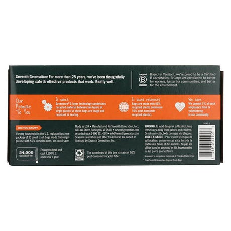 Seventh Generation Extra Strong Tall Kitchen Flap Tie 13 gallon Trash Bags 30 count