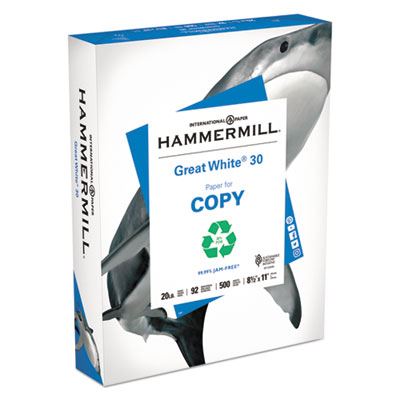 Hammermill Recycled Great White Copy Paper,  8 1/2'' x 11'', 20 lb,  Carton/5,000 Sheets