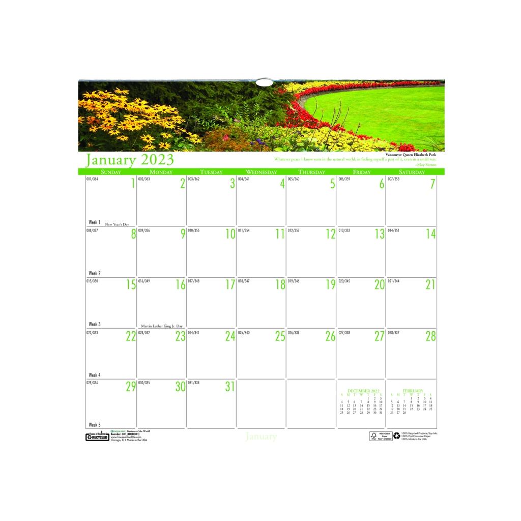 House of Doolittle (HOD301) Earthscapes Gardens of the World Wall Calendar 12 x 12