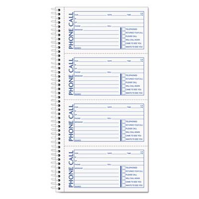 Second Nature Phone Call Book, Two-Part Carbonless, 5 x 2.75, 4 Forms/Sheet, 400 Forms Total