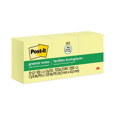 Original Recycled Note Pads, 1.5" x 2", Canary Yellow, 100 Sheets/Pad, 12 Pads/Pack