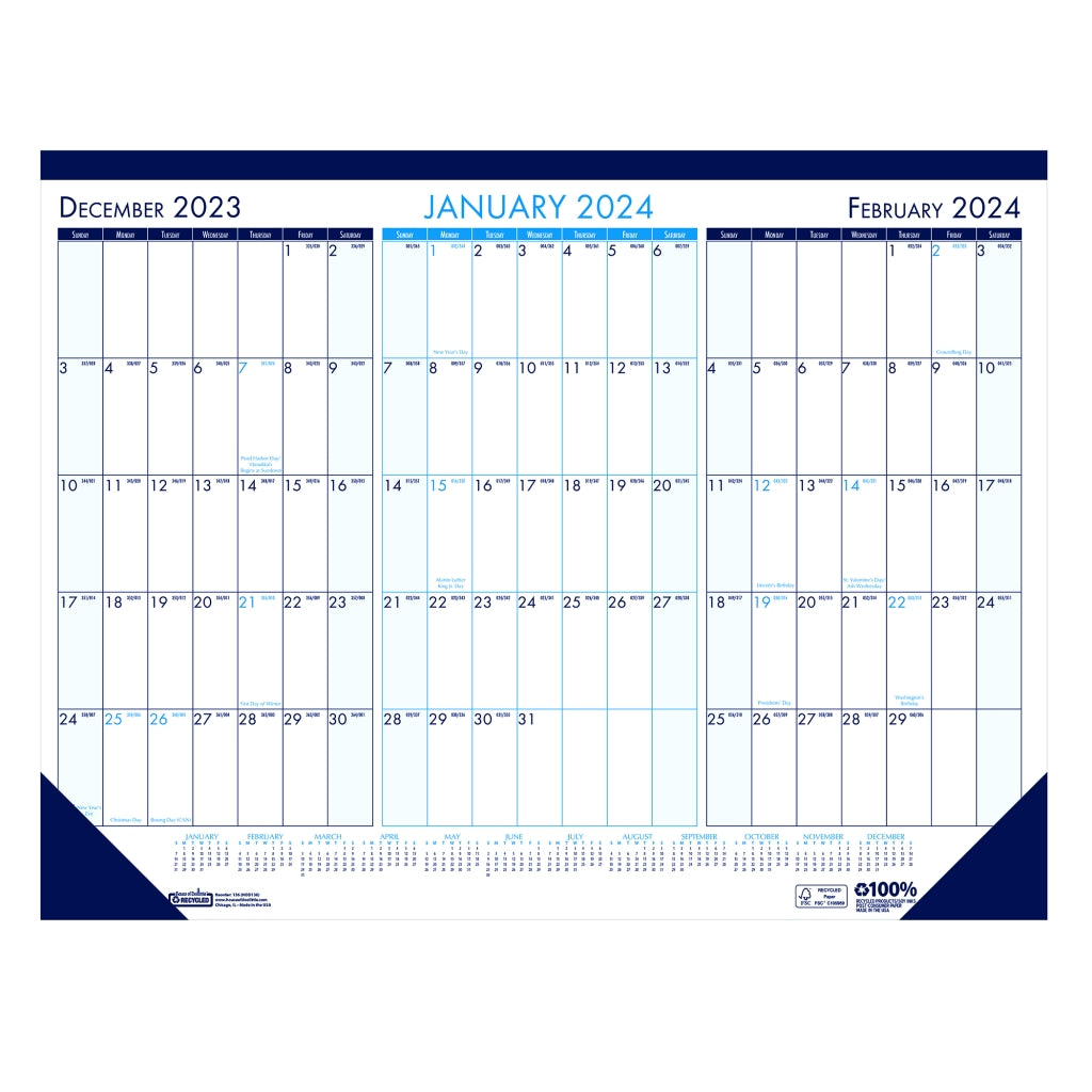 House of Doolittle (HOD136) Monthly Desk Pad Calendar 3 Month View 22 x 17